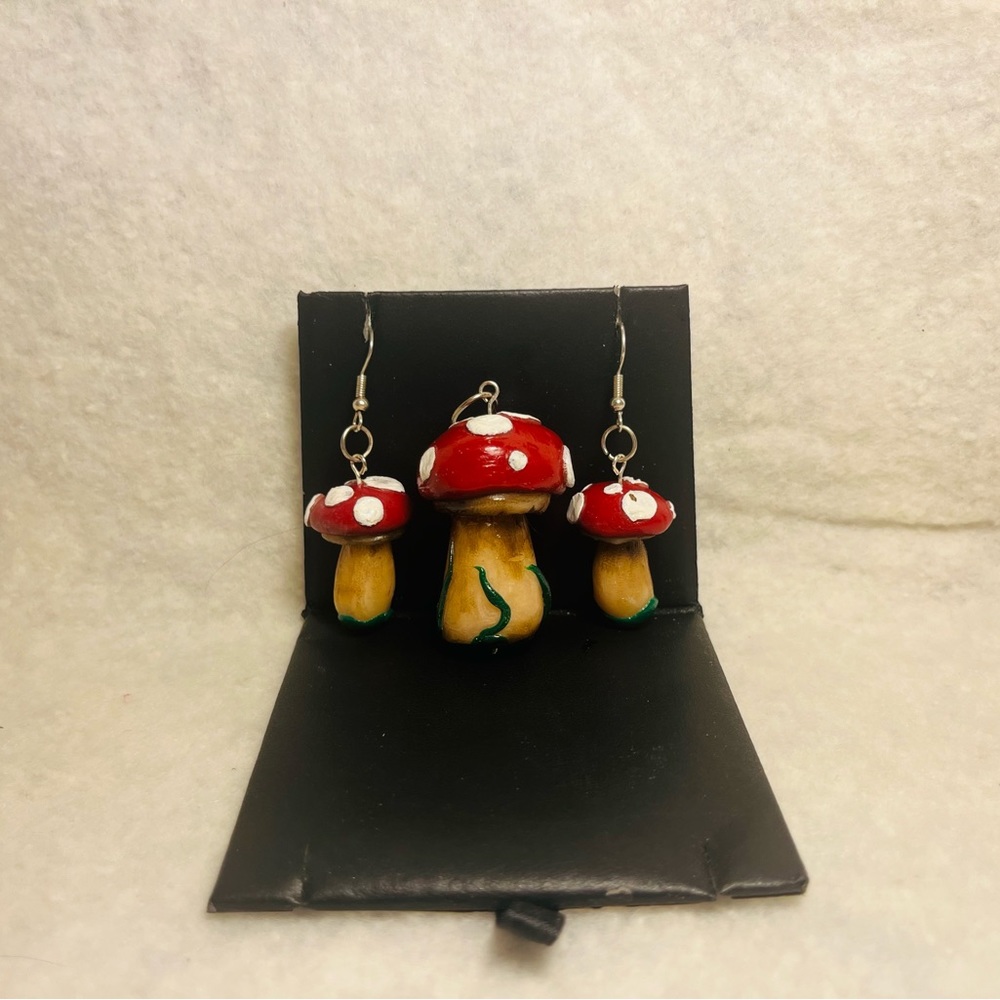 Mushroom Earrings & Necklace